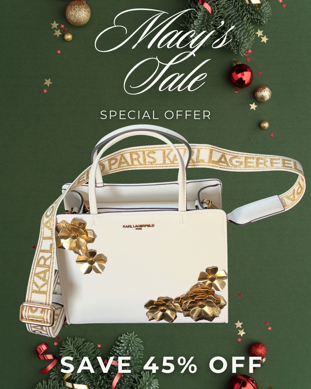 SALE at MACY’S ‼️‼️ Karl Lagerfeld Handbag is on Sale for 45% OFF!! The gold leaves are so striking and love ❤️ the strap !!! Tap any photo to shop the Sale!!
Christmas Outfit - Party - Handbag - WorkWear- SALE ALERT 

Follow my LTK @fashionistanyc on the @shop.LTK app to view this post and get my exclusive app-only content!

#liketkit #LTKGiftGuide #LTKHoliday #LTKSaleAlert
@shop.ltk
https://liketk.it/5GmoJ

#LTKgrwm #LTKWorkwear #LTKootd