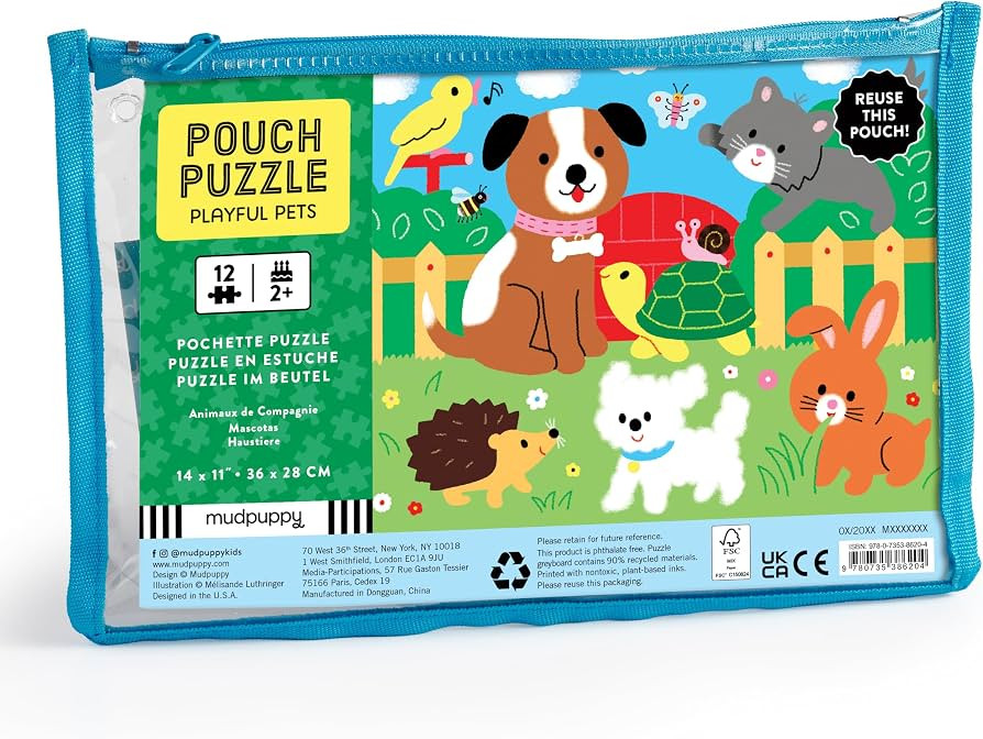Mudpuppy Playful Pets \u2013 12 Piece Puzzle with Reusable Zipper Pouch Featuring Colorful and Fu... | Amazon (US)