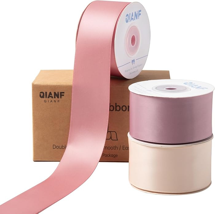 QIANF Dusty Rose Double Face Satin Ribbon 1-1/2 Inch x 45 Yards Champagne Pink/Rose Gold/Mauve Fa... | Amazon (US)