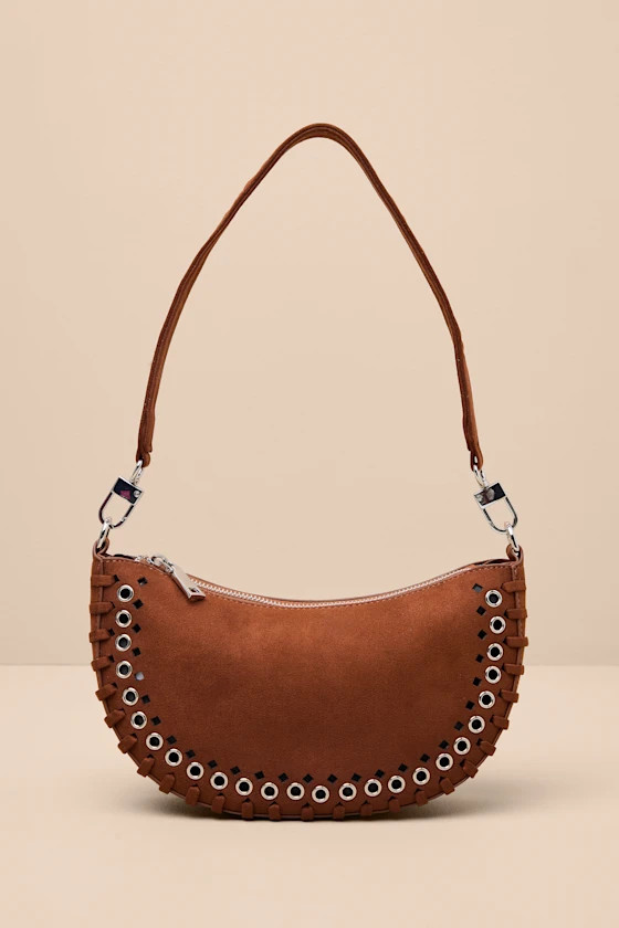 Rachelle Brown Suede Studded Shoulder Bag | Lulus