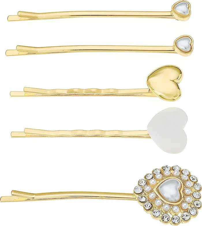 Assorted 5-Pack Crystal & Imitation Pearl Heart Hair Pins | Nordstrom