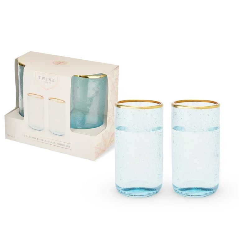 Twine Aqua Bubble Gold Rim Glass Tumblers, Tinted Glass, Set of 2, 16 oz Capacity | Walmart (US)