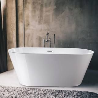 Vanity Art Domme 59 in. Acrylic Flatbottom Freestanding Non-Slip Bathtub in White-VA6815-NSW - Th... | The Home Depot