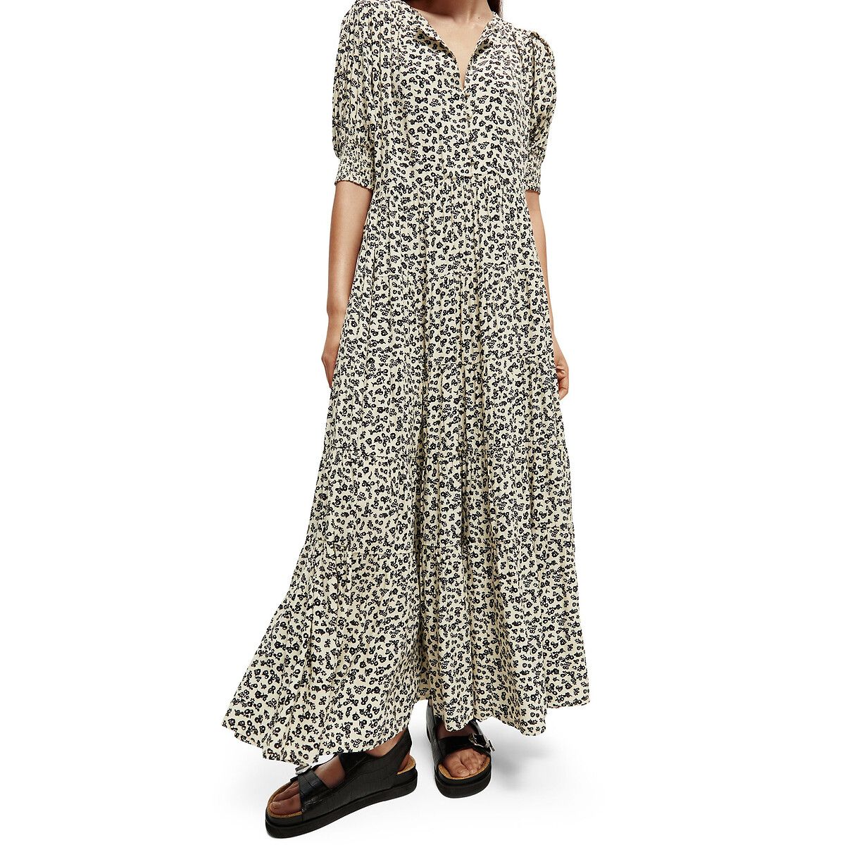 Printed Maxi Dress with Short Sleeves | La Redoute (UK)