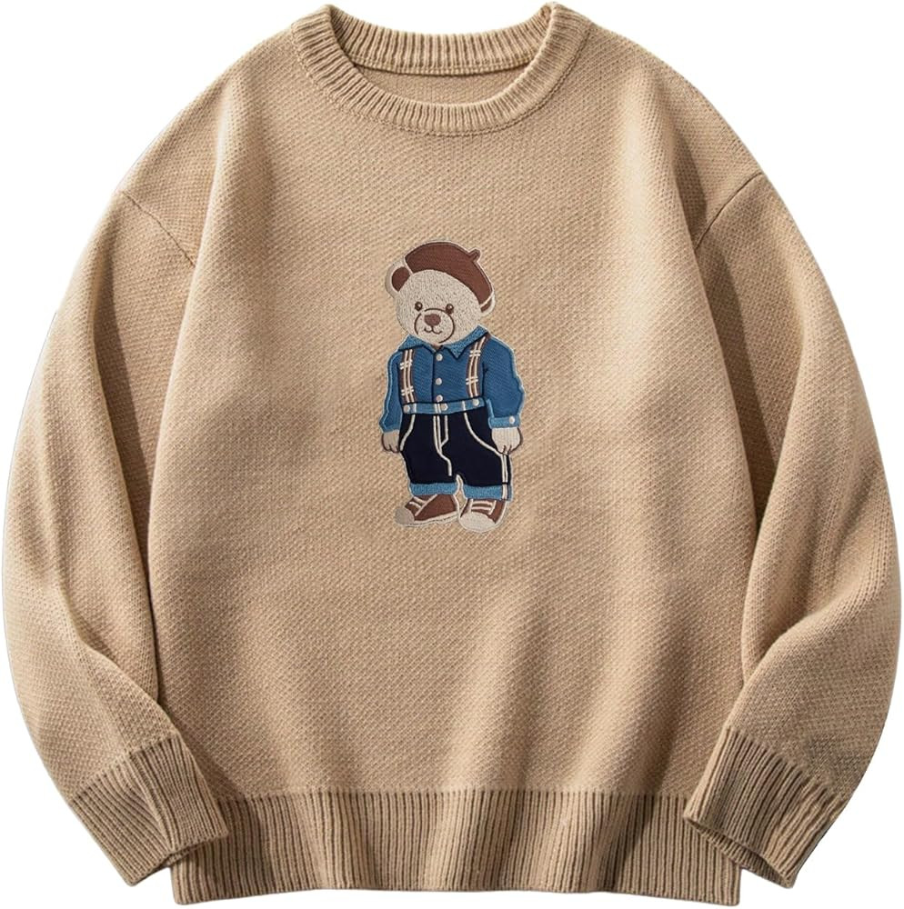 SHENHE Suéter de gran tamaño con cuello redondo para hombre, diseño de oso lindo, vintage, uni... | Amazon (US)