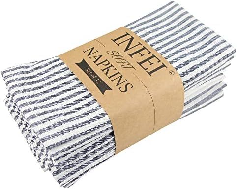 INFEI Plain Striped Cotton Linen Blended Dinner Cloth Napkins - Set of 12 (17 x 17 inches) - for Eve | Amazon (US)