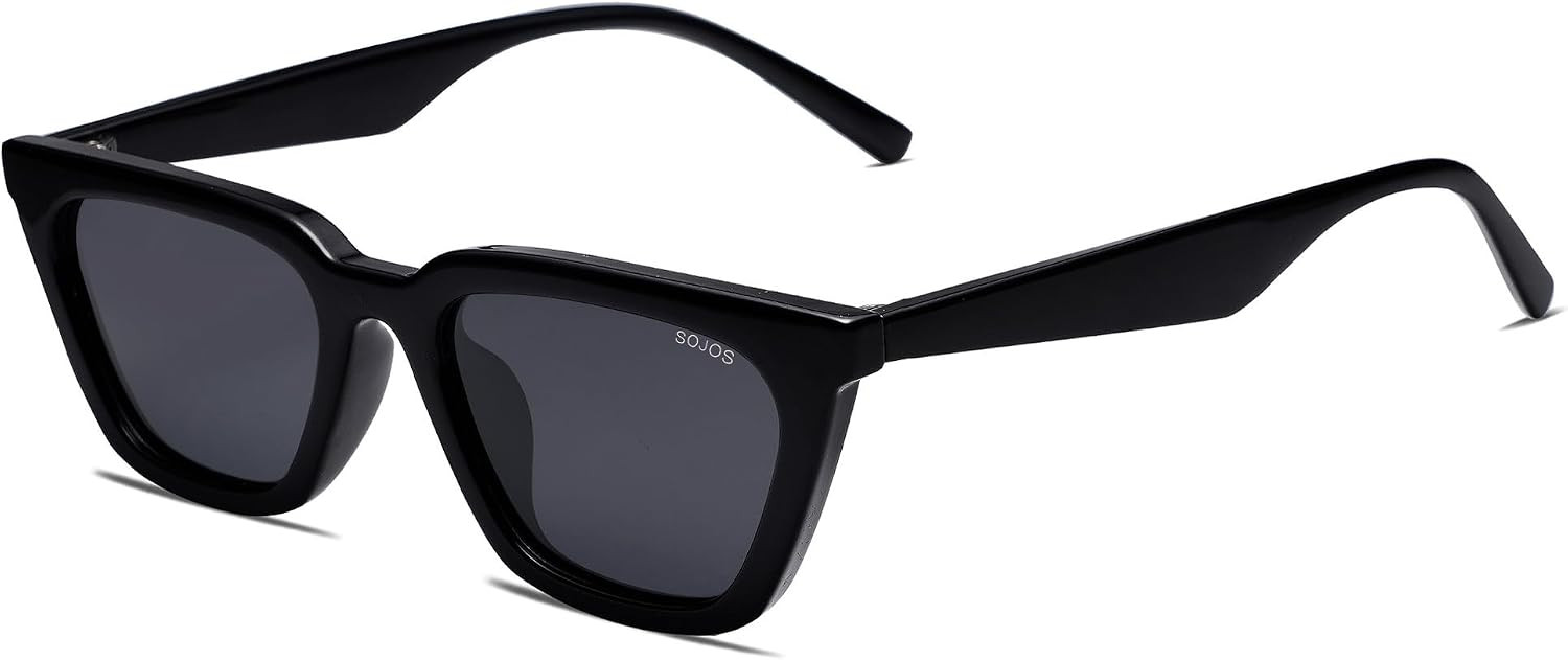 SOJOS Polarized Narrow Square Cateye Sunglasses for Women Retro Trendy Driving Glasses SJ2169 with Black Frame/Grey Lens | Amazon (US)