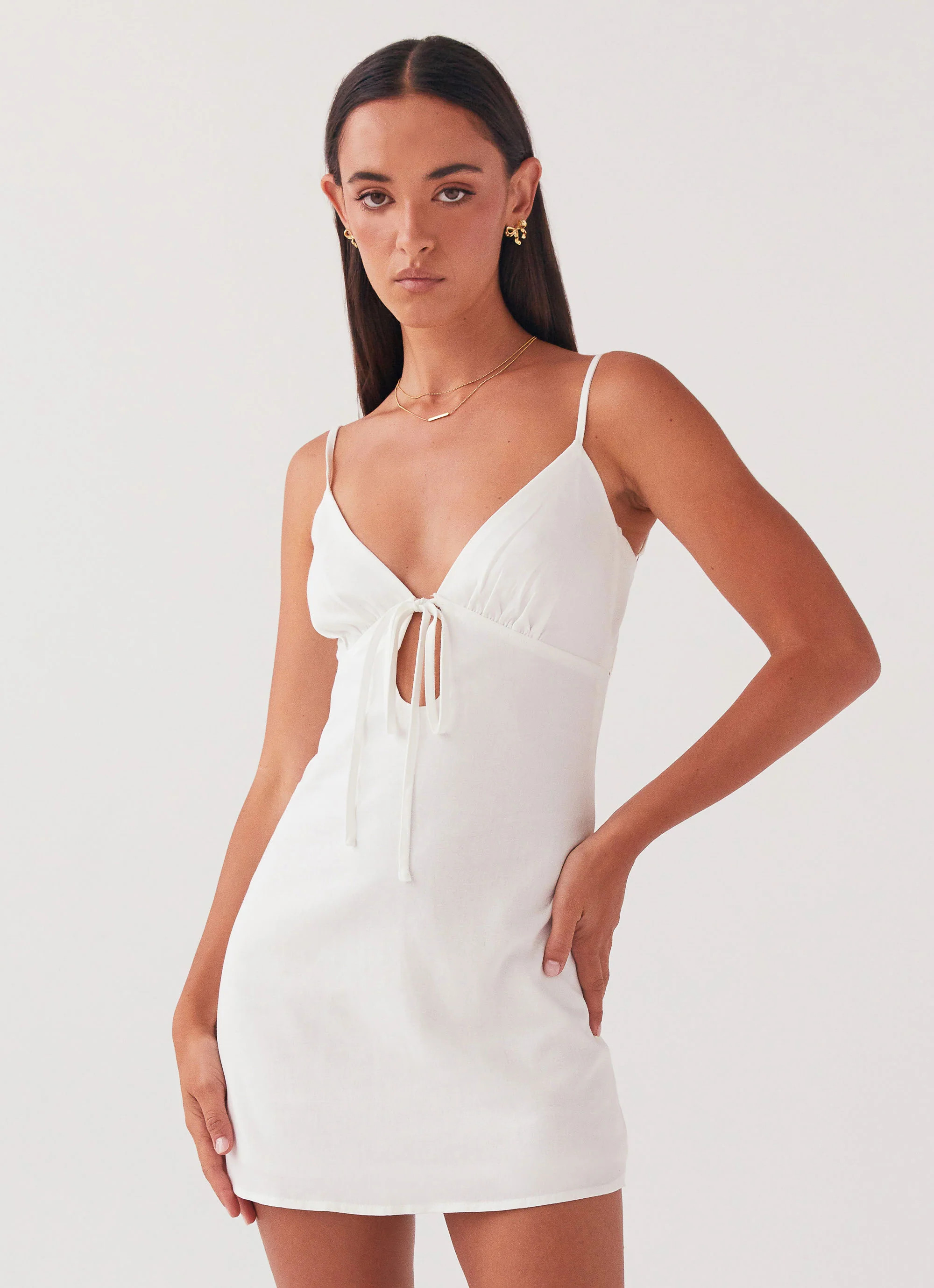Flora Linen Mini Dress - White | Peppermayo (Global)