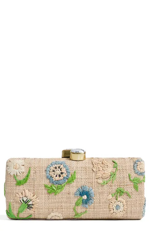 Pamela Munson Petite Fleur Raffia Clutch in Natural/Pastel at Nordstrom | Nordstrom