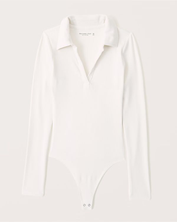 Women's Long-Sleeve Ribbed Polo Bodysuit | Women's Tops | Abercrombie.com | Abercrombie & Fitch (US)
