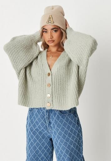 Petite Sage Cosy Knit Cardigan | Missguided (UK & IE)