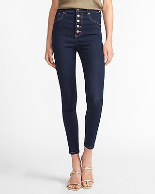Super High Waisted Denim Perfect Button Fly Skinny Jeans, Women's Size:0 Short | Express