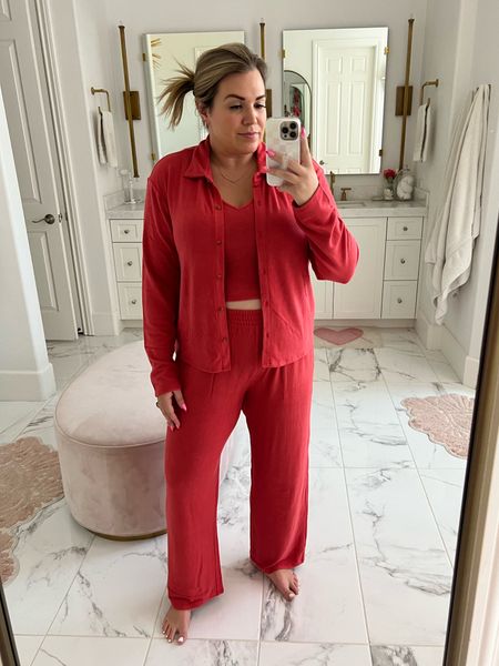 curvy three piece red set from the Nordstrom Anniversary Haul! sized up to the xl for my growing bump. take your true size! comes in plus as well. 

#LTKxNSale #LTKunder100 #LTKcurves