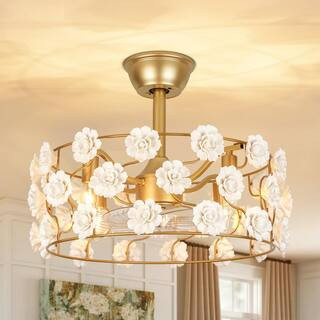 Coblitz 20.47 in. 4-Light Gold with White Ceramic Flower Indoor Downrod Mount Ceiling Fan Lightin... | The Home Depot