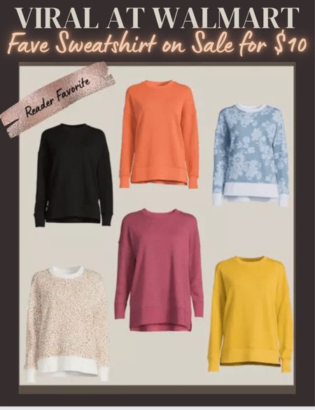 Our favorite viral Walmart Sweatshirts are back on sale for $10 right now with new colors this season. I’m also tagging some of my fave items to pair with it. #walmartpartner #walmartfashion #walmart 

#LTKunder50 #LTKsalealert #LTKSeasonal