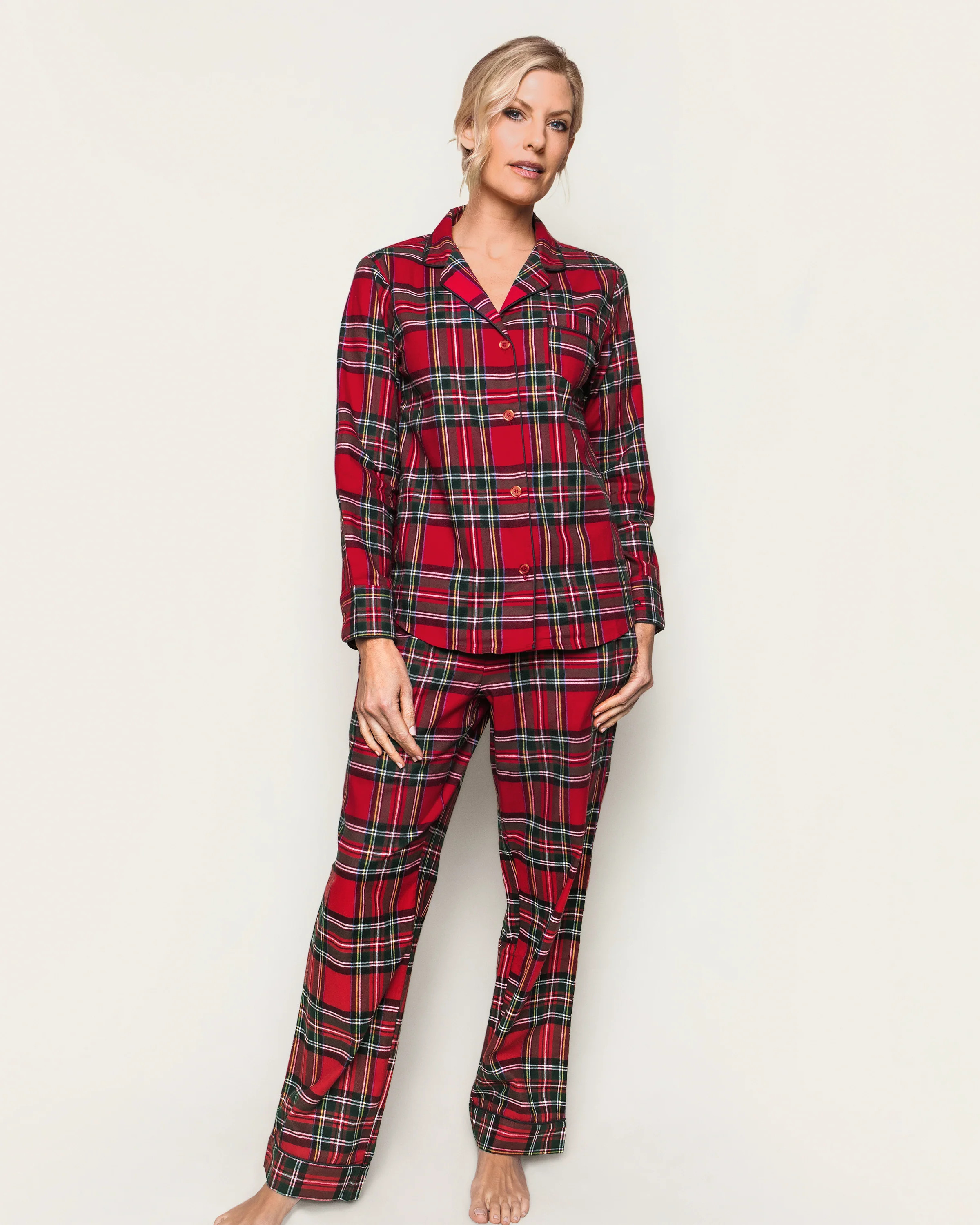 Women's Brushed Twill Pajama Set in Imperial Tartan | Petite Plume