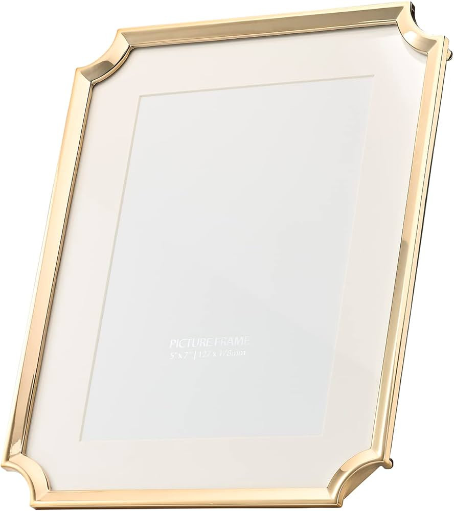 Happy Homewares Contemporary Polished Gold Plated 5x7 Picture Frame with Unique Scallop Designed ... | Amazon (US)