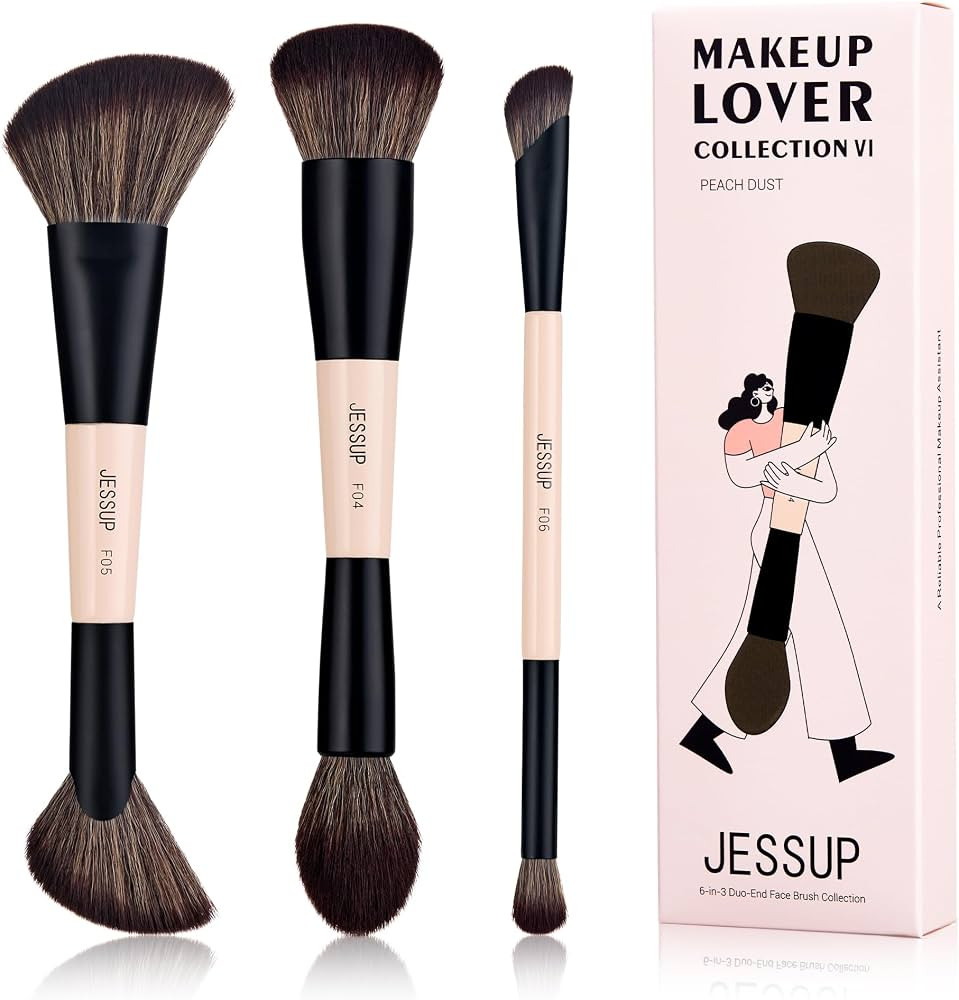 Jessup Face Makeup Brushes 3pcs Double Ended Makeup Brush Set for Foundation Contour Blush Highli... | Amazon (US)