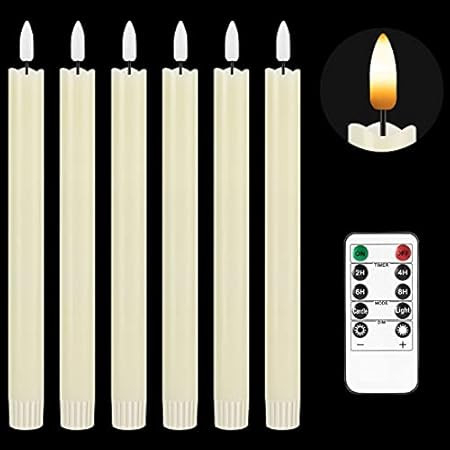 6PACK Flameless Battery Powered 8'' Ivory Taper Windows Candles with Remote and Timer & Candlestick, | Amazon (US)