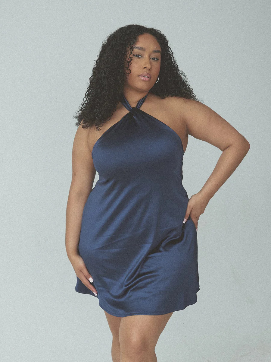 High Neck Satin Tie Mini Brami Dress | Klassy