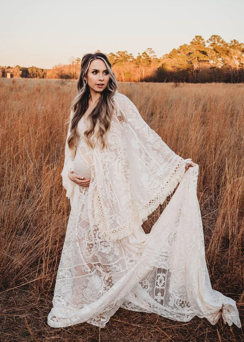 Boho Flutter Sleeve Maternity Dress Boho Maternity Gown - Etsy | Etsy (US)
