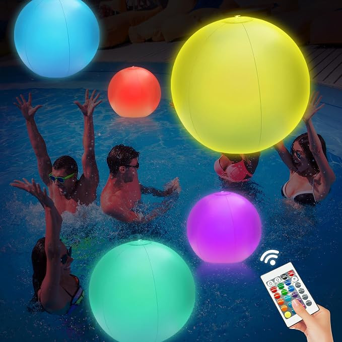 4 Pack 16" LED Light Up Beach Ball, Glow-in-the-Dark Inflatable Pool Toys | Floating Pool Lights ... | Amazon (US)