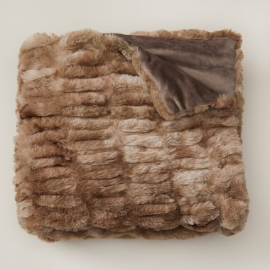 FAUX FUR THROW BLANKET RUCHED, BROWN | Indigo (CA)
