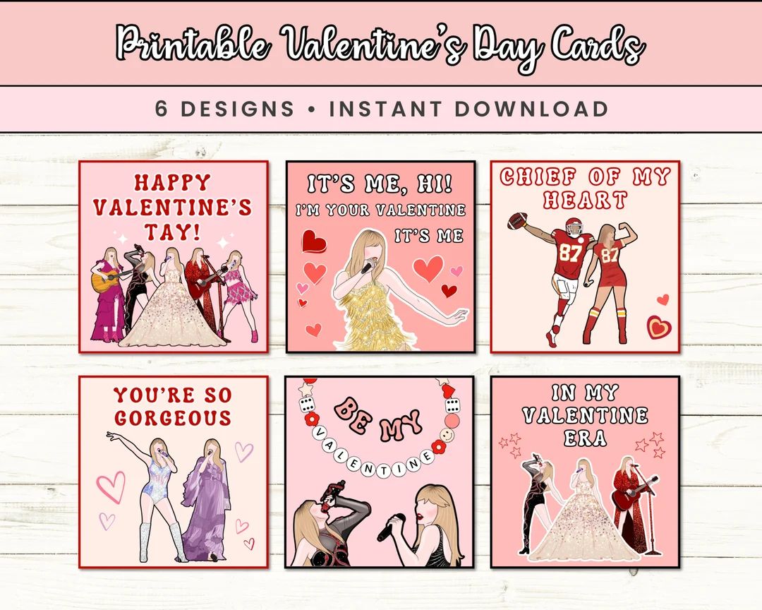Swiftie Valentine Cards, Taylor Valentines, Printable Classroom Valentine's Day Cards, Eras Tour ... | Etsy (US)