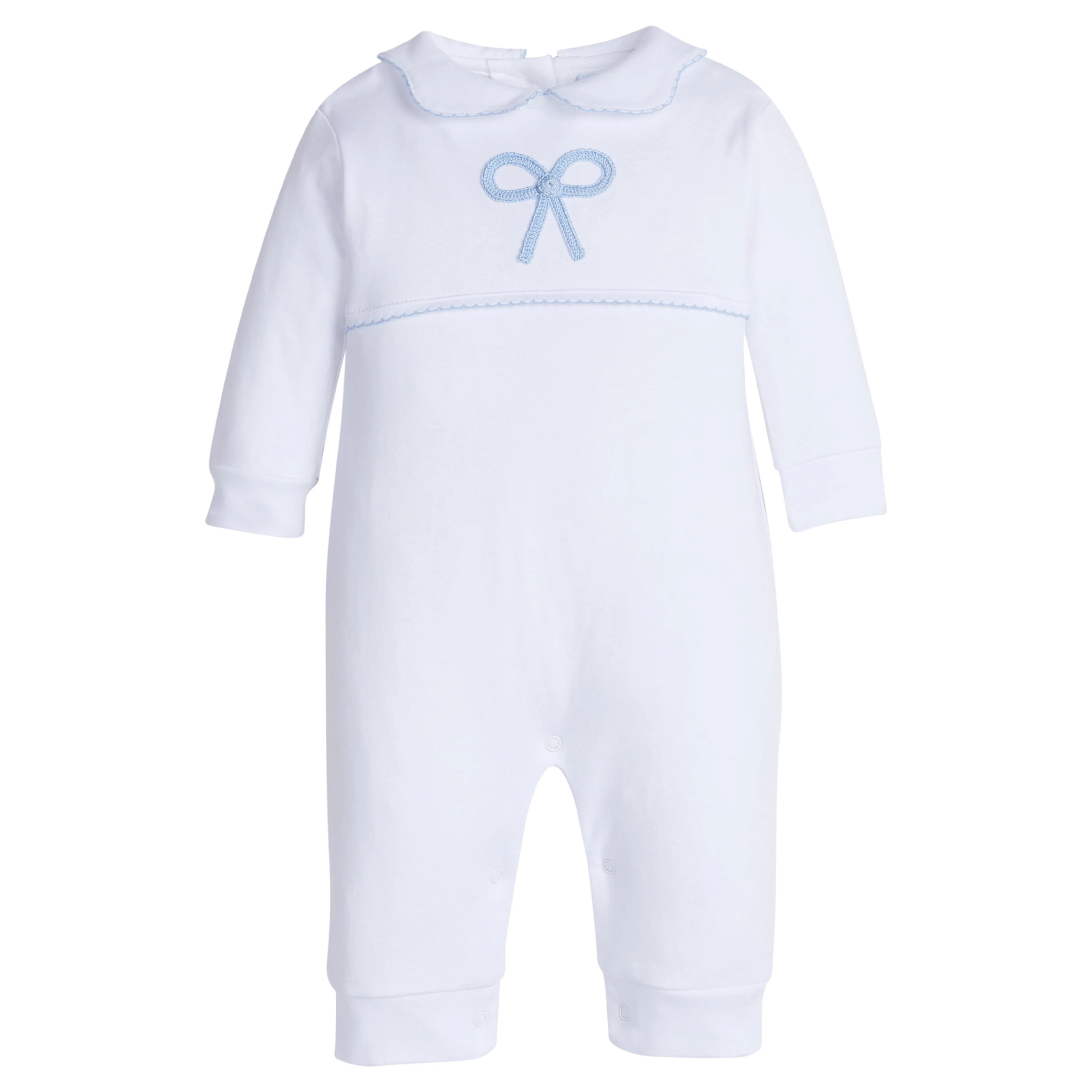 Crochet Playsuit in Blue Bow for Baby Girl | Little English