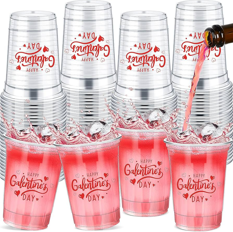 36 Pcs Galentine's Day Disposable Plastic Cups 12oz Clear Happy Galentine's Day Theme Party Drink... | Amazon (US)