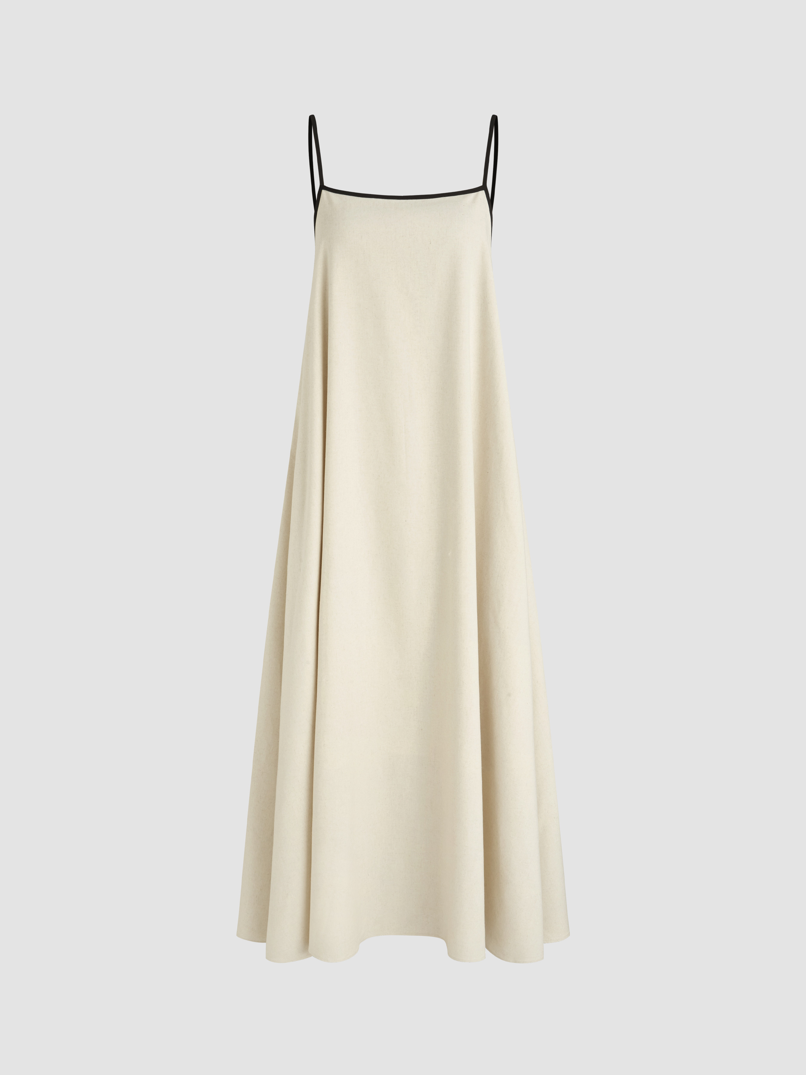 Linen-blend Linen-blend Square Neck Knotted Beaded Cami Maxi Dress For Daily Casual | Cider