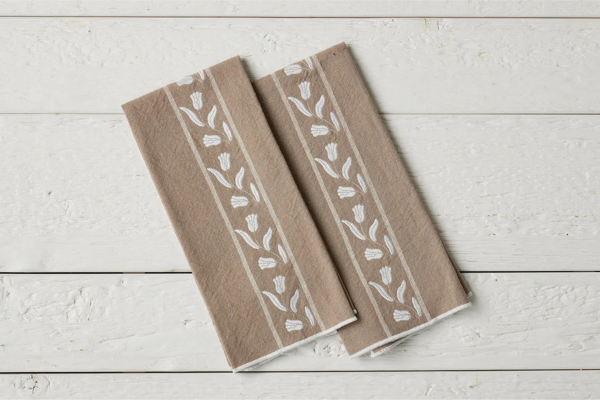 Kitchen Tea Towel, White Tulip, Set of 2 | etúHOME