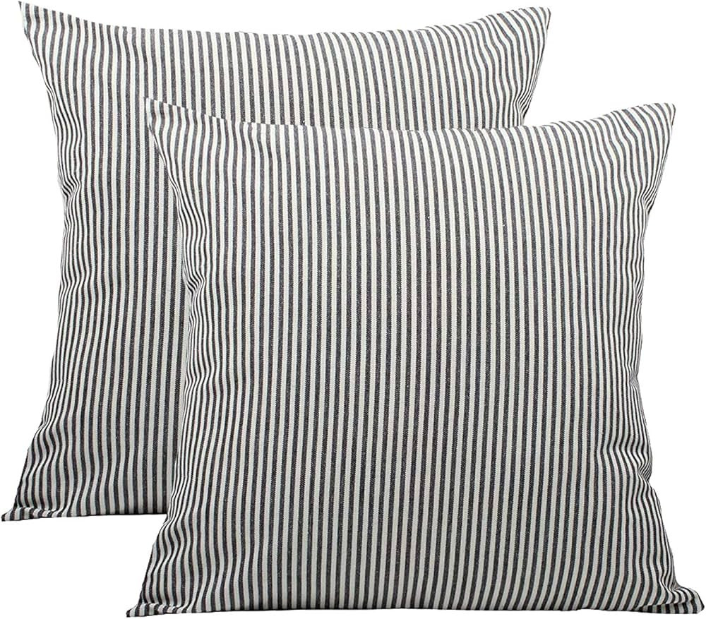 Throw Pillow Covers 22x22 - Decorative Pillows for Couch Set of 2 Rustic Linen Striped Cushion Co... | Amazon (US)