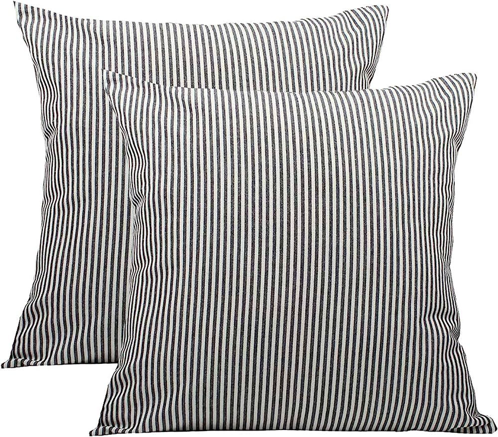 Throw Pillow Covers 22x22 - Decorative Pillows for Couch Set of 2 Rustic Linen Striped Cushion Co... | Amazon (US)