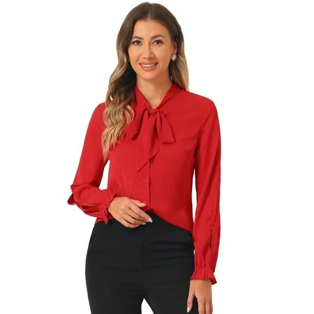 DARING DIVA Women's Elegant Bow Tie Neck Blouse Chiffon Shirt XS Red | Walmart (US)