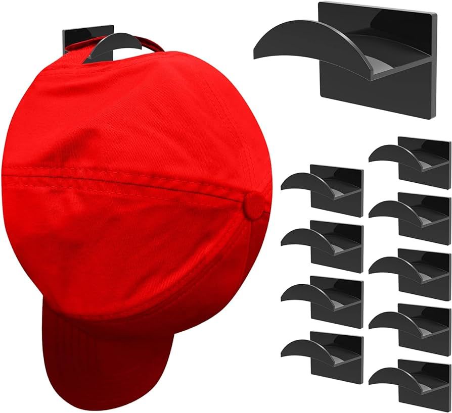 KOVSPO 10 PCS Adhesive Hat Hooks for Wall, Strong Hold Hat Hangers, Minimalist Hat Rack Design, N... | Amazon (US)