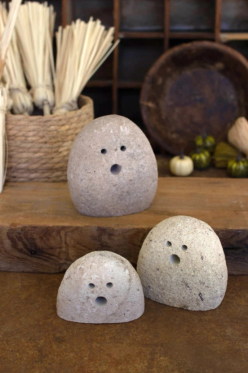Set of 3 Tabletop Halloween River Rock Ghosts \u2013 Handcrafted Fall Decor (Set of 3) | Wayfair North America