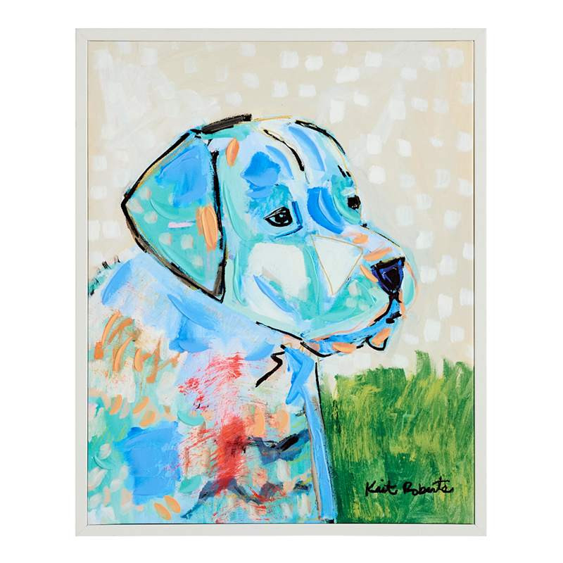 Hand Painted Blue Dog Framed Wall Art by Kait Roberts, 17x21 | At Home