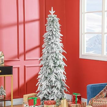 HOMCOM 6ft Tall Pencil Christmas Tree, Artificial Flocked Xmas Tree with 600 Branch Tips, Auto Op... | Amazon (CA)