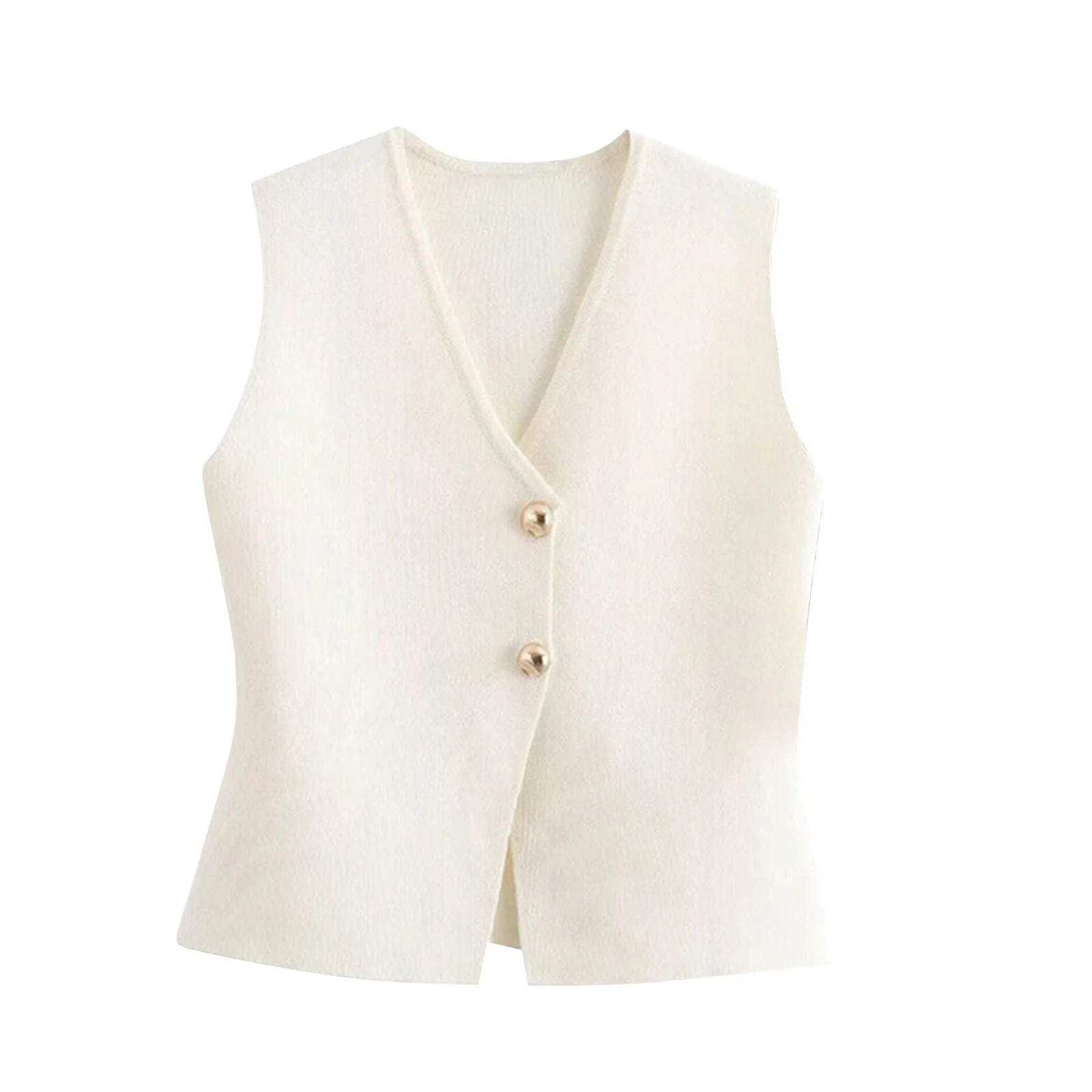 AherBiu Sweater Vests for Women Button down V Neck Sleeveless Jackets Vintage Knitted Waistcoats | Walmart (US)