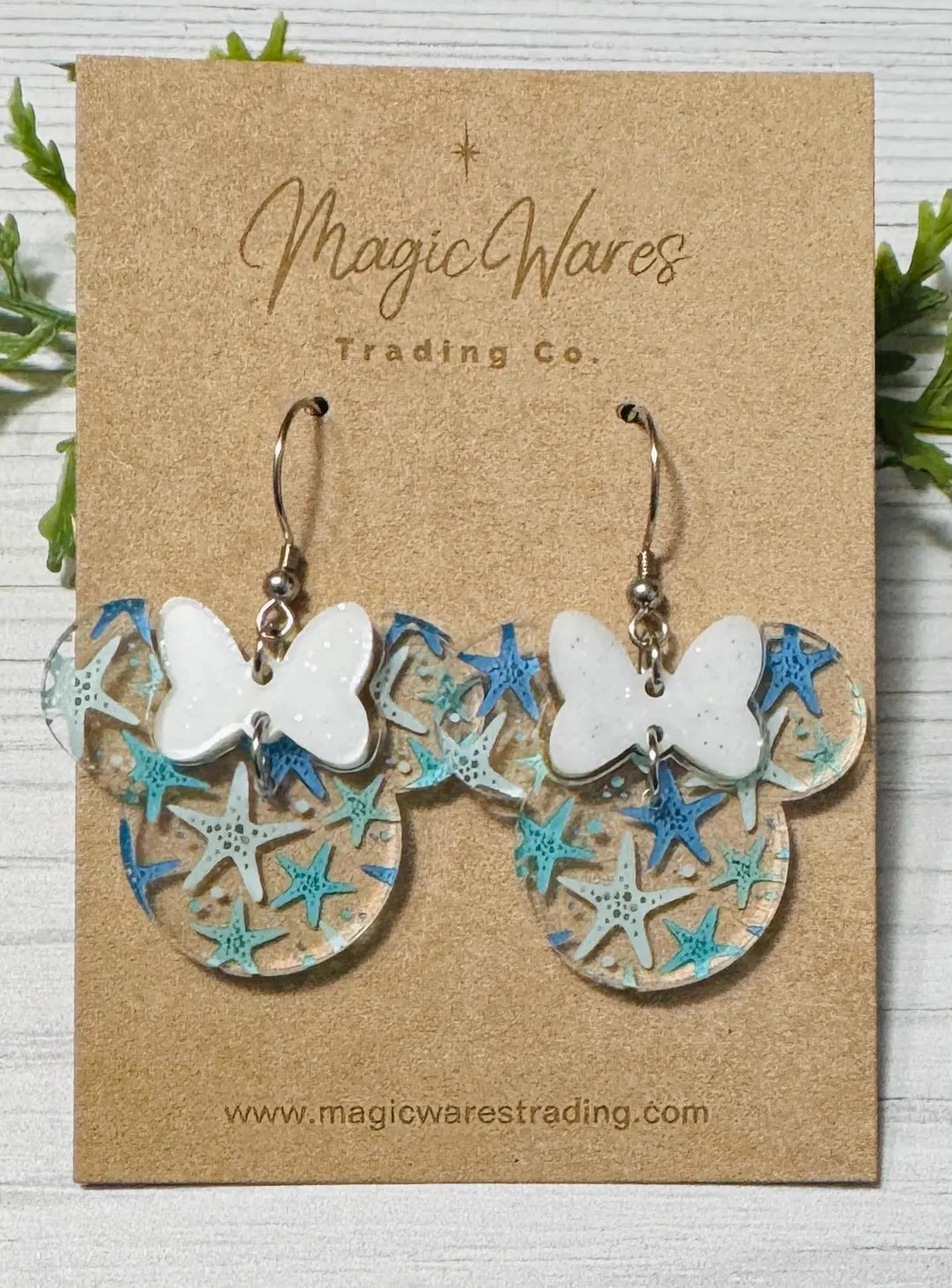 Starfish Minnie Earrings, White Glitter Bow, Beach Inspired Jewelry - Etsy | Etsy (Global)