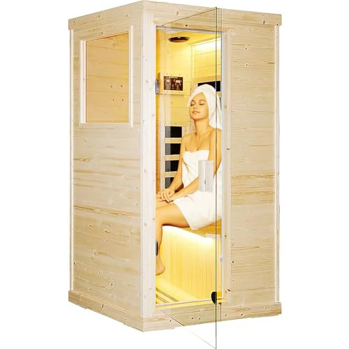 HOSAUNA Far Infrared Sauna 1 Person Sauna Home Spruce Wood 900W Low-Emf Dry Saunas 5 Ultra-Low Energy Saving Heating Panels, Built-in Control Panel, Speakers, Reading Lights and Circulation Vents | Amazon (US)