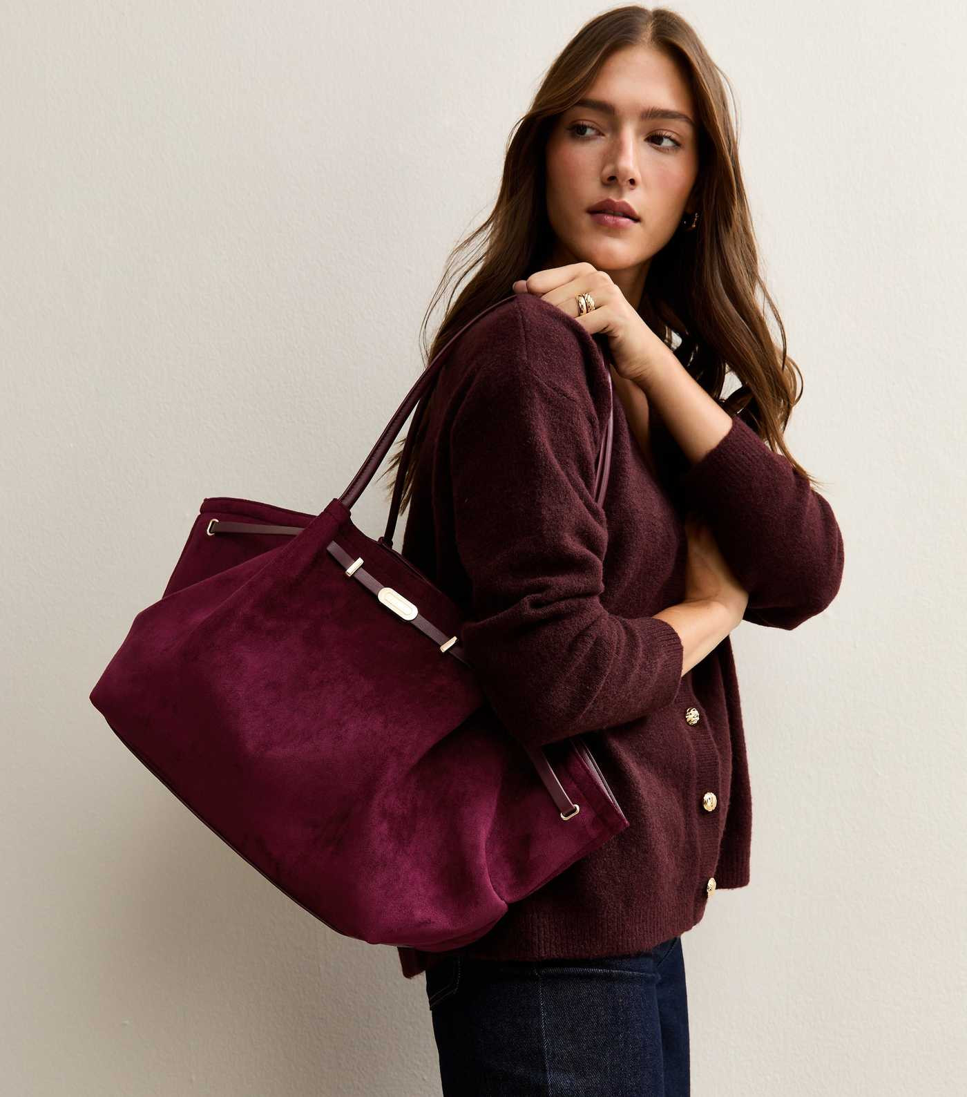 Burgundy Faux Suede Winged Tote Bag | New Look | New Look (UK)