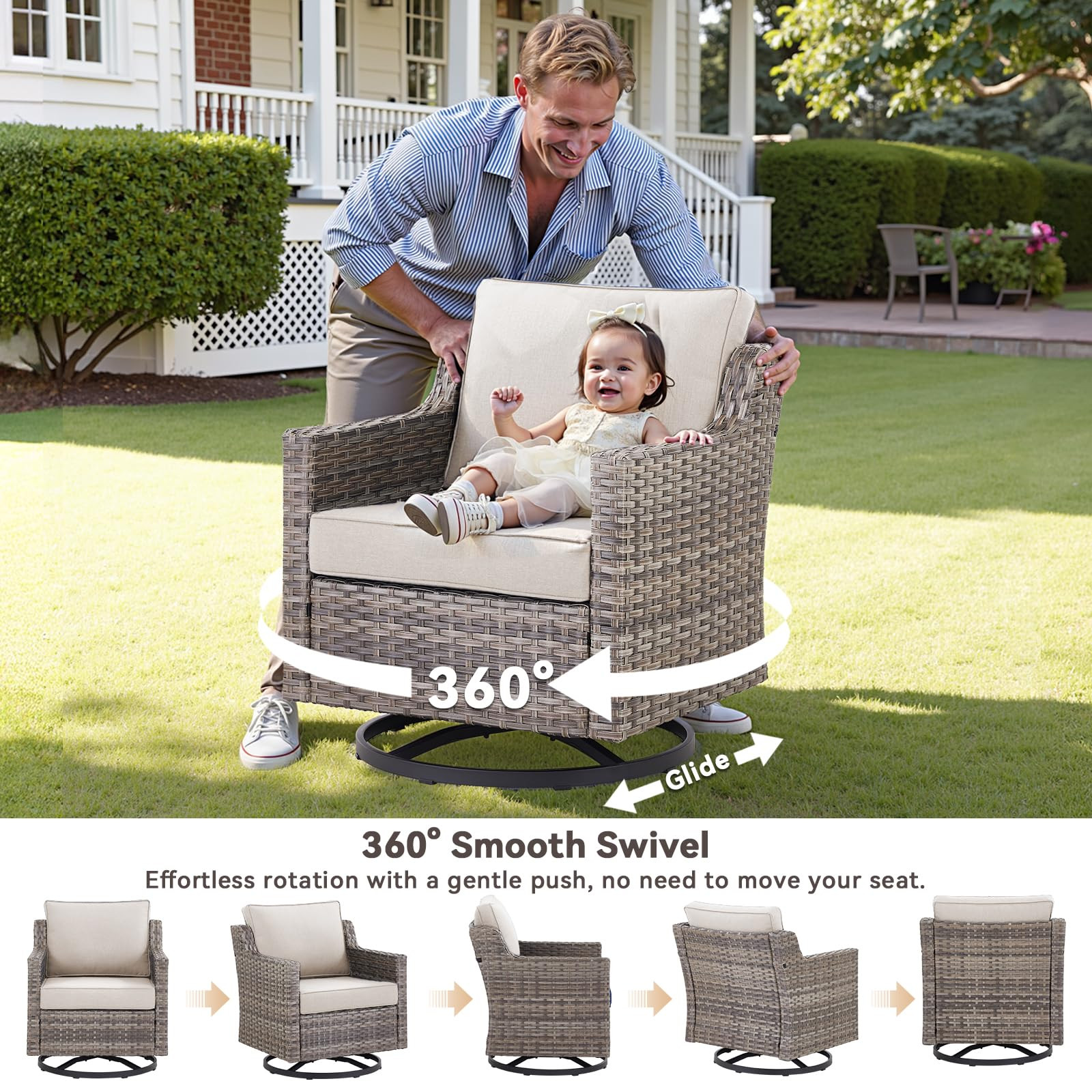 Outdoor Patio Furniture Set-5 Pieces All-Weather Wicker Outdoor Furniture with Swivel Patio Chair... | Amazon (US)
