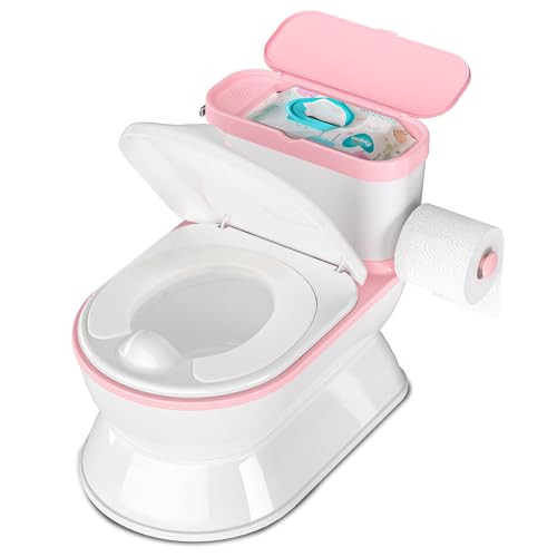 CheerTry 2-in-1 Toddler Potty Training Toilet - Larger Potty Chair & Detachable Training Seat for Boys & Girls Ages 1-3 with Flushing Sound, Wipes Storage, Toilet Paper Holder - Pink | Amazon (US)