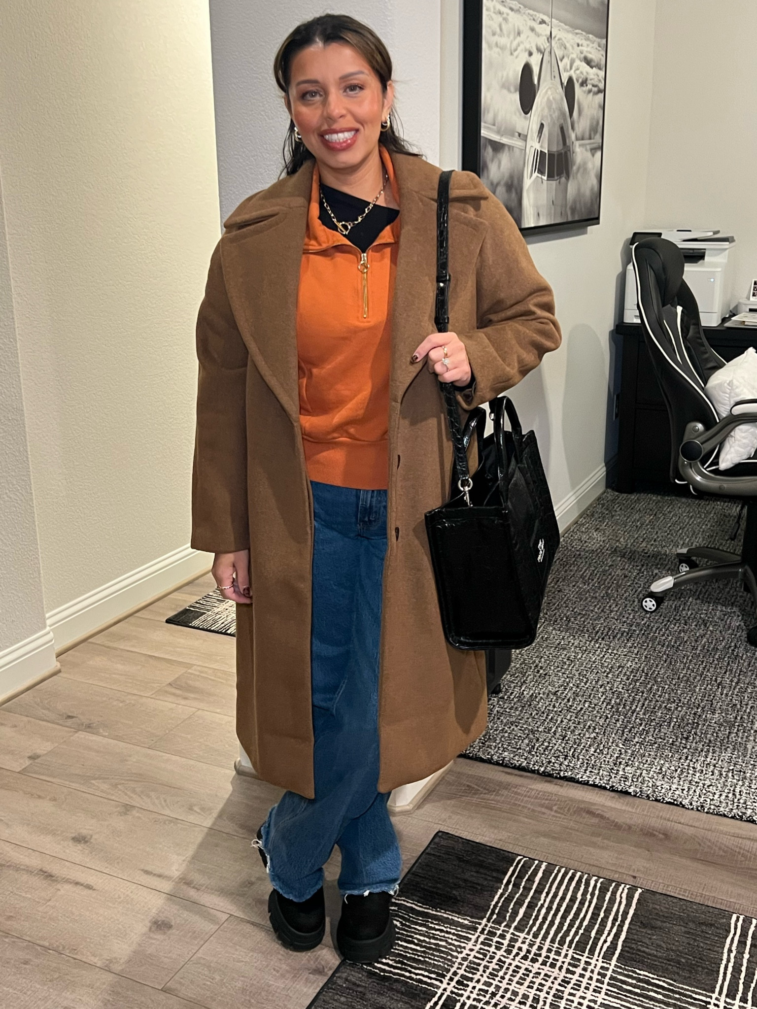 Work outfit: abercrombie jeans, amazon long sleeve bodysuit, target, orange sweater, banana, republic, coat, marc jacobs purse, UGGs boots

#LTKStyleTip #LTKSeasonal #LTKWorkwear