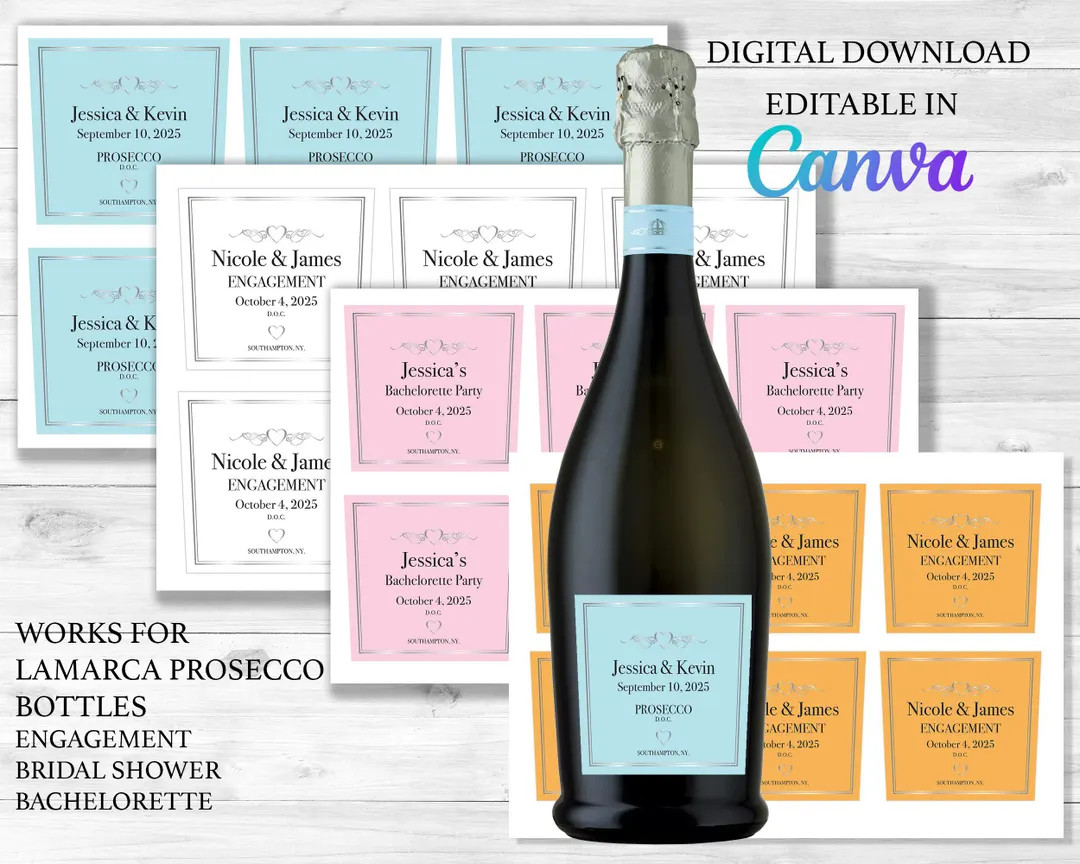 Customizable Prosecco Labels: Bridal Shower & Wedding, Editable in Canva (digital Download) - Ets... | Etsy (US)