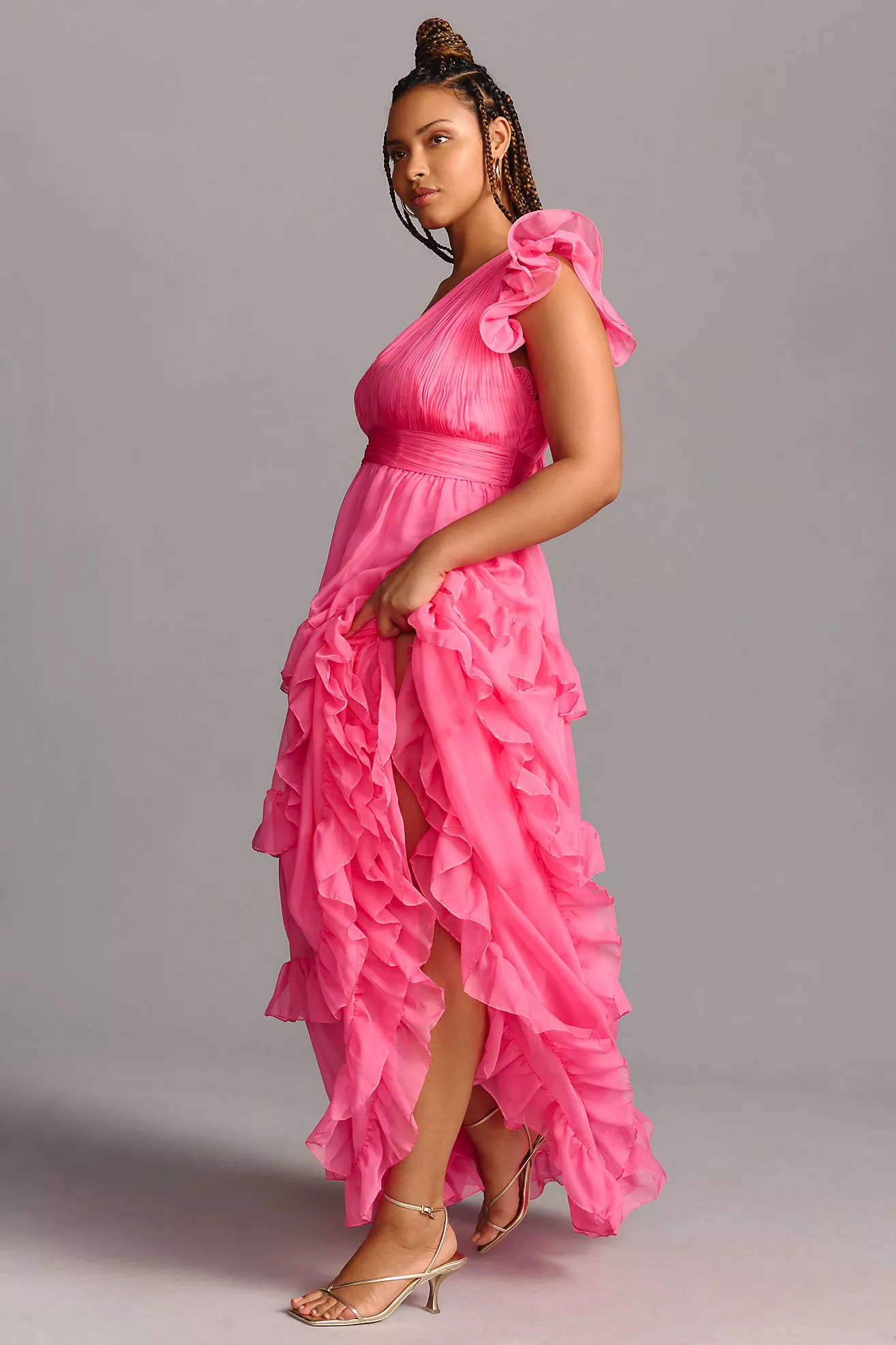 Mac Duggal Plus Tiered V-Neckline Ruched Gown | Anthropologie (US)