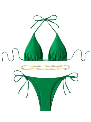SHENHE Women's 2 Piece Sexy Bikini Sets Halter Tie Side Triangle Swimsuits Green Small | Amazon (US)