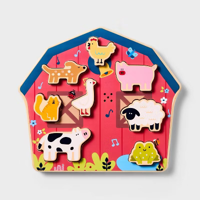 Barnyard Sounds Chunky Puzzle Set - 9pc - Gigglescape™: Wooden Puzzles, Kids Educational, Anima... | Target